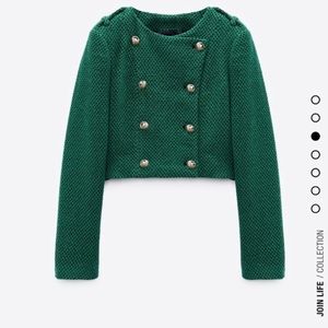 Zara Green Textured Weave Jacket